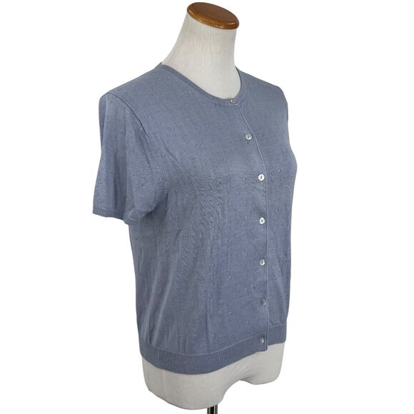 Vtg 90s City Silk Button Up Silk Blend Periwinkle Knit Top | Grandmacore Y2K P/M - Picture 5 of 15